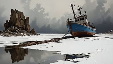 oude stoomboot op ijs van Nick Wendt