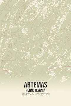 Vintage landkaart van Artemas (Pennsylvania), USA. van Rezona