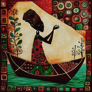 Afrikanisches Mädchen nimmt Wasser aus dem Fluss