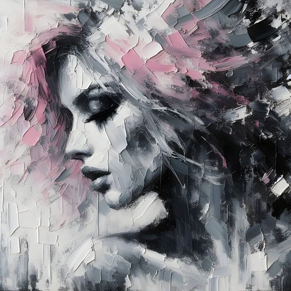 Portrait peinture à l'huile rose par FoXo Art