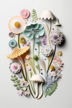 Paddenstoelen en bloemen collage | Art 2 van Digitale Schilderijen
