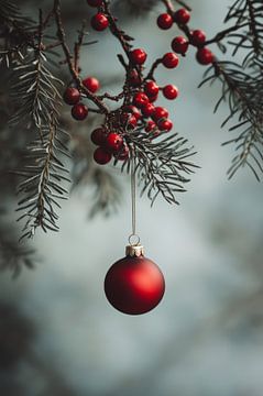 Kerstsfeer in Detail - Rood Ornament en Bessen van Eva Lee