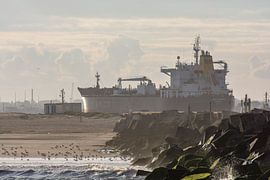 Schepen onderweg in de vroege ochtend aan Wijk aan Zee van scheepskijkerhavenfotografie