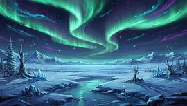 Arktisches Leuchten: Winterlandschaft mit Nordlicht von Artistic