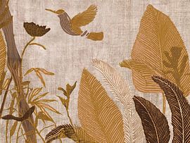 BoHo: Autumn with abstract leaves and bird