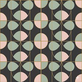 Seamless Pattern Geometric Pastel – Modern Abstract Circles on Black by Ruliyreed
