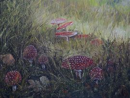 Warm herfstlandschap vol rijke kleuren en sfeer – een uitnodigend schilderij dat rust en gezelligheid brengt in je interieur. van Alfons Smeets