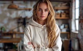 Woman with hoodie in the office