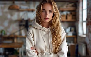 Frau mit Hoodie im Büro
