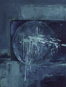 Deep Blue Abstract Circle – Modern schilderij met textuur