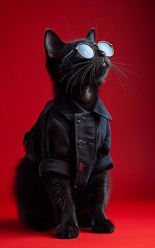 Zwarte kat met zonnebril staand panorama van TheXclusive Art