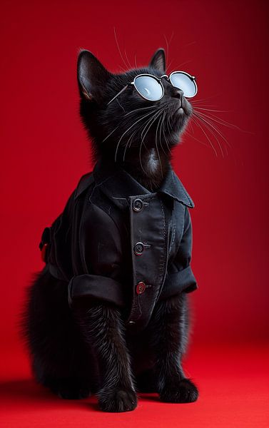 Chat noir avec lunettes de soleil debout panorama par TheXclusive Art