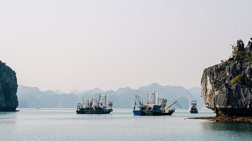 Bateaux de pêche dans la baie de Cat Ba (baie de Lan Ha), Vietnam