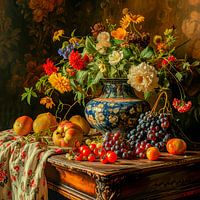 Stilleven met fruit en bloemen