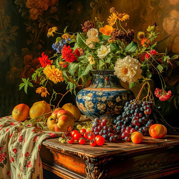 Nature morte aux fruits et aux fleurs par Peet de Rouw