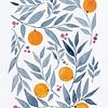 Orangen und Blätter | Aquarellmalerei von WatercolorWall