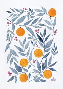 Oranges et feuilles | Aquarelle sur WatercolorWall
