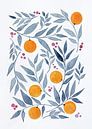 Sinaasappels en bladeren | Aquarel schilderij van WatercolorWall thumbnail