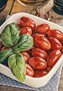 Fresh tomatoes with basil by Conte Monfrey