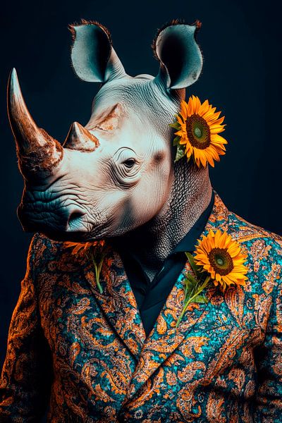 Rhino mask with sunflowers - Creative by Poster Art Shop