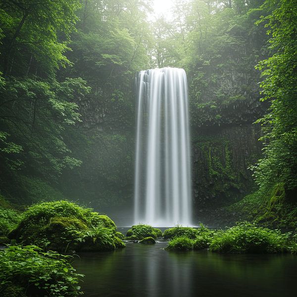 Forest waterfall idyll - calming nature wall art by ButterflyPix