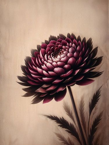 Vintage burgunderrote Blume mit neutralem beigem Hintergrund