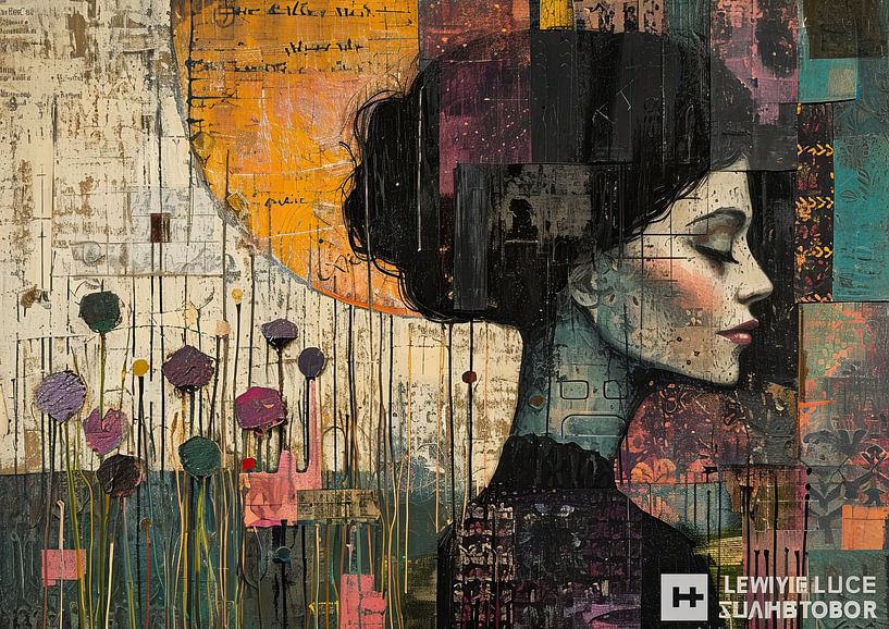 Modernes Porträt | Frau mit Blumen von Kunst Laune