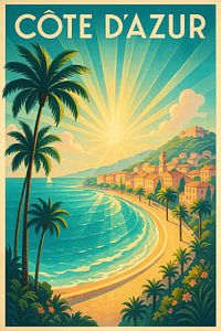 Côte d’Azur Art Deco Travel Poster – French Riviera Elegance