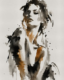 Ink Muse XII | Abstraktes Frauenporträt in Ostindischer Tinte und Aquarell von MadameRuiz