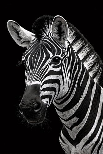 Zebra close-up zwart-wit fotokunst