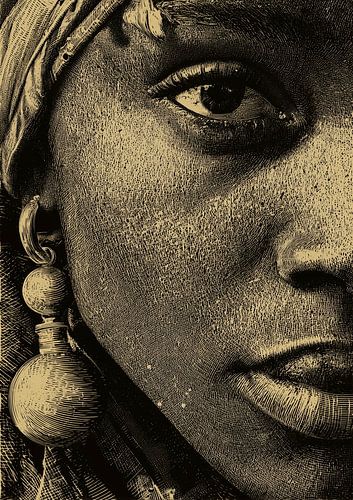 Close-up portret van Afrikaanse vrouw met hoofddoek en ronde oorbel