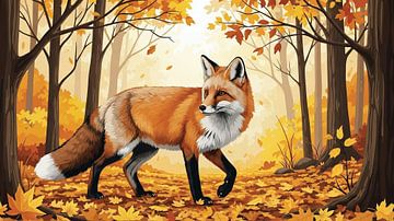 Rotfuchs im Herbst Wald Illustration
