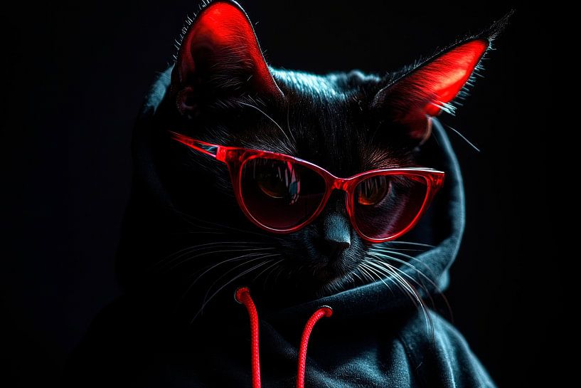 Coole schwarze Katze in Hoodie mit Brille von Poster Art Shop