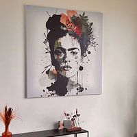 Klantfoto: Frida black & white with flower colour splash van Bianca ter Riet, op canvas