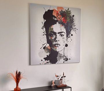 Customer photo: Frida black &amp; white with flower color splash by Bianca ter Riet
