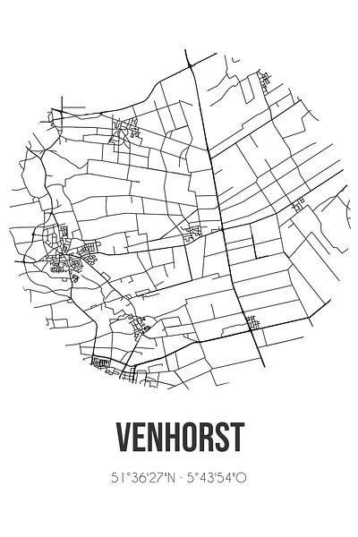 Venhorst (North Brabant) | Map | Black and White by Prints of Place