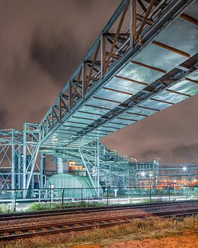 Pipeline bridge near petrochemical industry at night, Antwerp 2 by Tony Vingerhoets