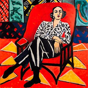 Modernes Porträt einer sitzenden Frau von Vlindertuin Art