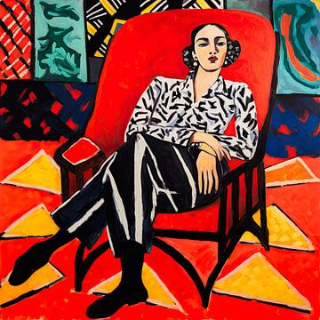 Modern portrait of seated woman by Vlindertuin Art