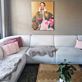 Klantfoto: Kleurrijk modern en abstract portret in warme kleuren van Carla Van Iersel, als ArtFrame