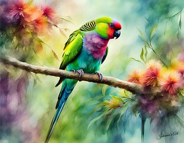 Prachtige vogels van de wereld - Pluimkopparkiet van Johanna's Art