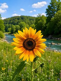 Golden Hour Blossom – Sunflower by the River by Jennifer Eder