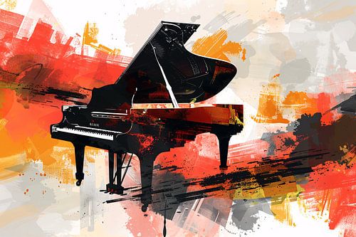 Abstracte piano met vurige kleurenexplosie