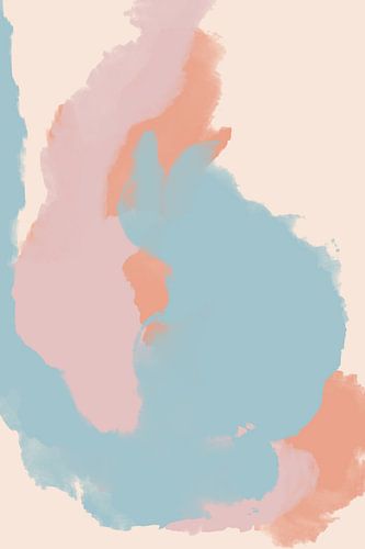 Abstract schilderij in pastelkleuren. Lichtblauw, roze, zalm.