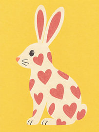 Lapin à motifs de cœurs sur fond jaune sur Thomas burnet