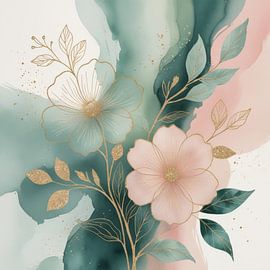 Fleurs minimalistes au trait botanique dans des tons pastel délicats sur hisam colours