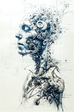 Cybernetic woman with all kinds of mechanical parts by Luc de Zeeuw