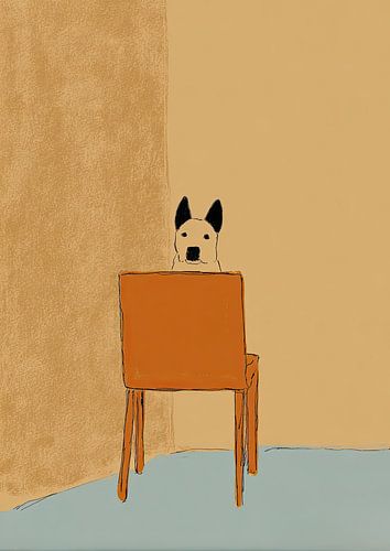 Hond achter oranje stoel
