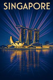Singapur Marina Bay Sands Poster - Vintage Skyline & ArtScience Museum von Travel Shop