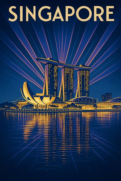 Singapur Marina Bay Sands Poster - Vintage Skyline &amp; ArtScience Museum von Travel Shop